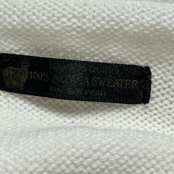 Womens Alpaca Hooded Sweater White Inca Pattern Knit Lace-Up Tassel Pullover - Picture 3 of 6